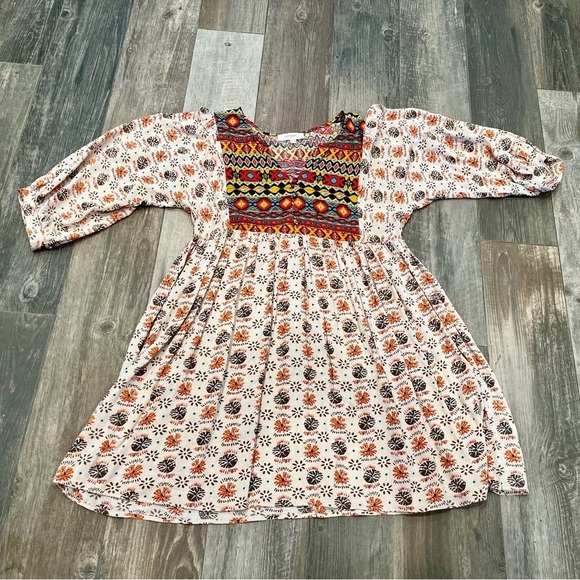 Umgee Aztec Dove Pattern 3/4 Sleeve Tunic Mini Dress Boho Western Rodeo Sz Small - Picture 8 of 12